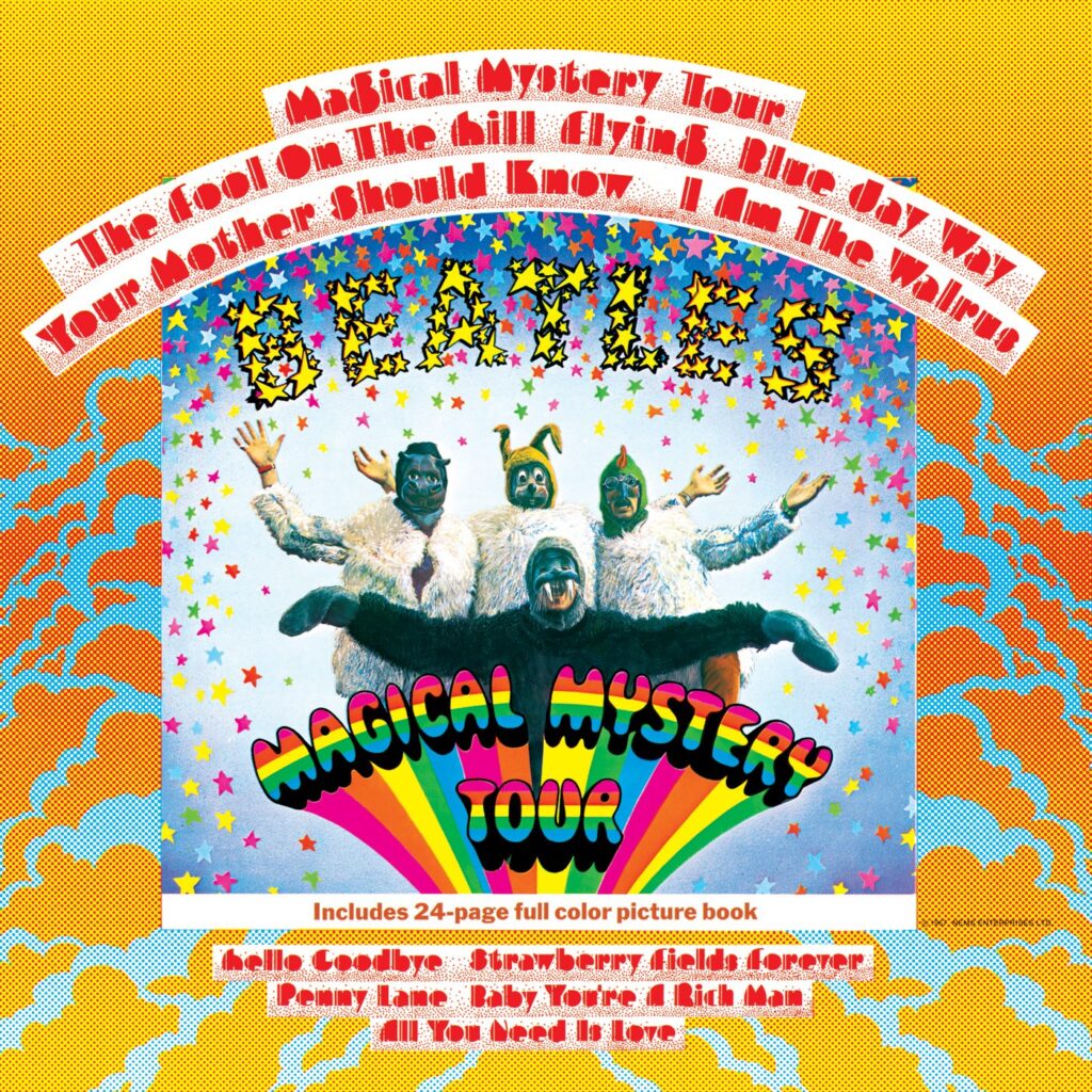 ビートルズのサイケデリックなアルバム「Magical Mystery Tour」のジャケット(1967年リリース)
