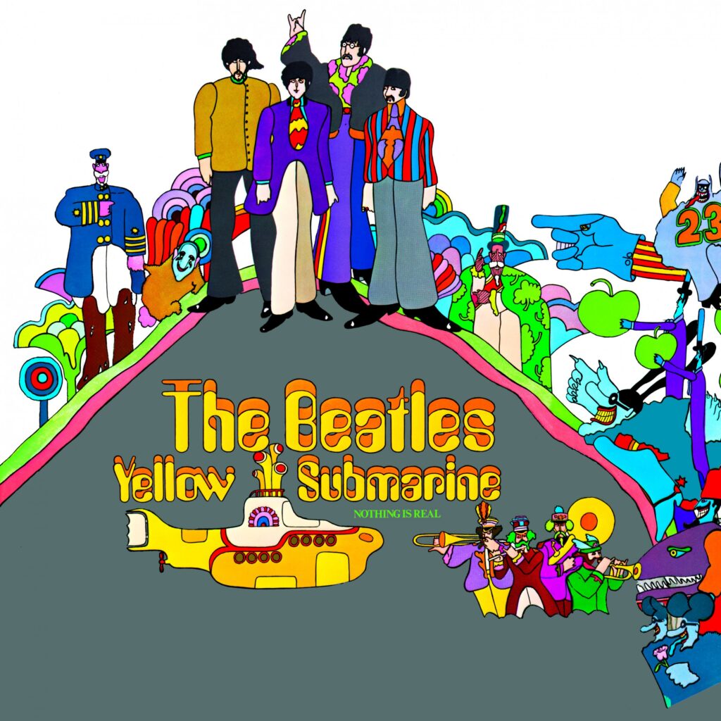 アニメ映画と連動したビートルズのアルバム「Yellow Submarine」のカラフルなジャケット(1969年リリース)